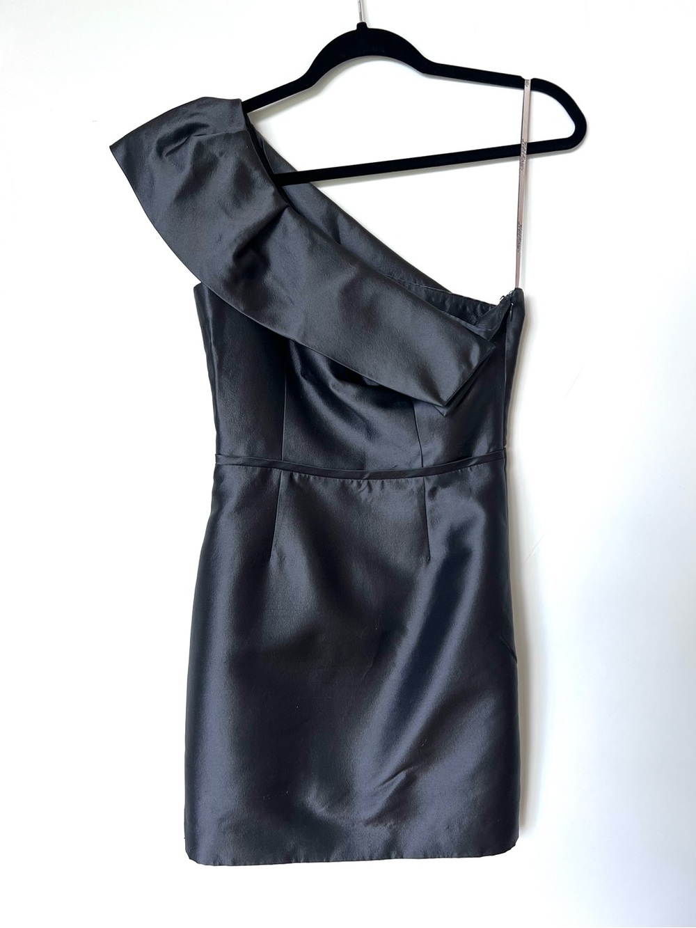 One-Shoulder Black Satin Cocktail Dress